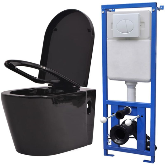 Wall Hung Toilet with Concealed Cistern Ceramic Black VD17661 - Hommoo