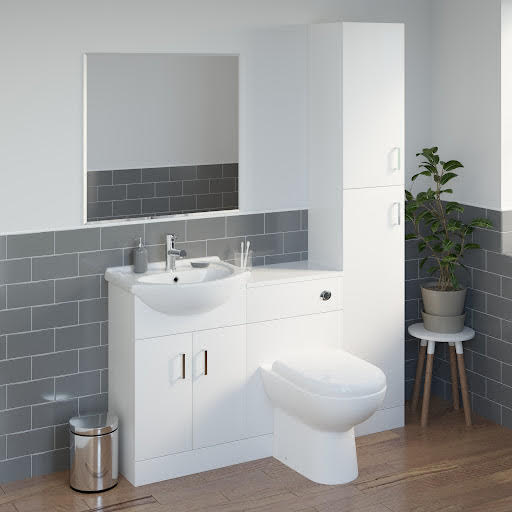Essence Toilet & Basin Vanity Unit Combination with Tall Unit - White Gloss 1365mm