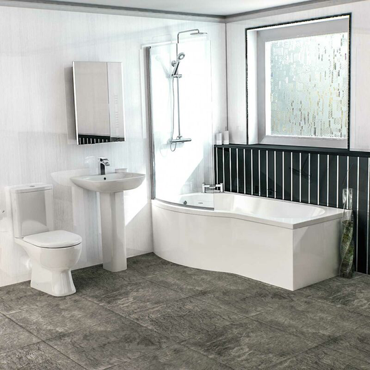 Delta 1700mm Left Hand b Shaped Shower Bath Bathroom Suite
