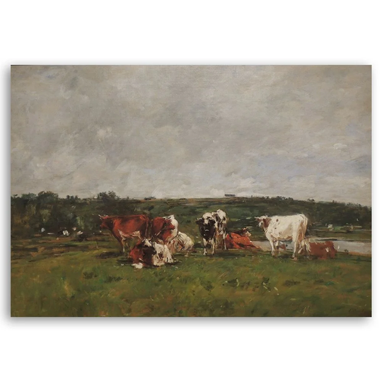 'Vaches Au Pâturage' by Eugène Boudin - Picture Frame Painting Print on Canvas