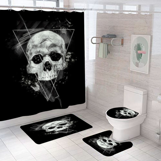 Geometric Skull Halloween Shower Curtain Sets, Generic Halloween Bathroom Decor Set 71 inch x 71 inch - Shower Curtain with Mat, Toilet Lid Cover,
