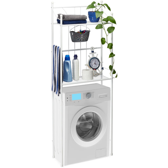 White wc Shelf, 2 Tiers, Over-Rack, Bathroom Washer Shelf, hwd: 166.5 x 59.5 x 26 cm, White - Relaxdays