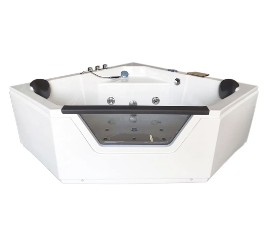 Ibiza Whirlpool Corner Bath Tub 150 x 150cm Glass Panel, Hot Tub Taps