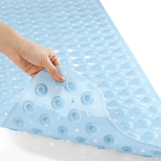 Bath Tub Shower Mat 16x40In, with Drain Holes, Suction Cups, Machine Washable, Light Blue