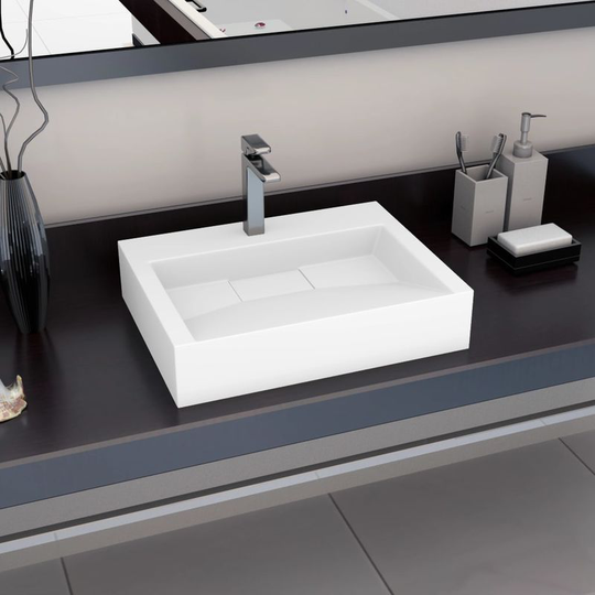 Wash Basin 60x38x11 cm Mineral Cast/Marble Cast White VD05902 - Hommoo
