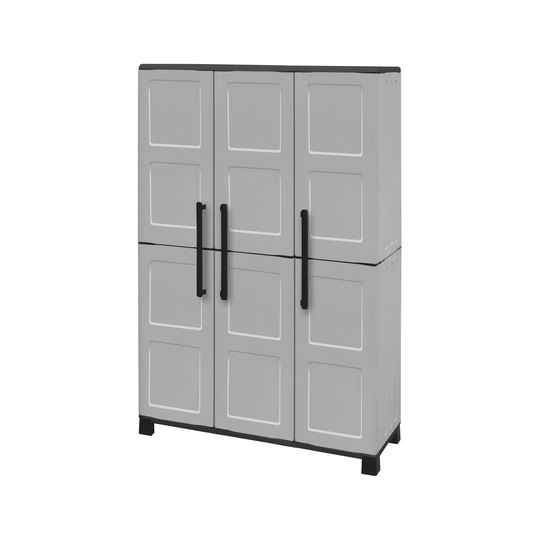Broom Cupboard For Outdoor Or Indoor Use, Cabinet With 3 Doors And 3 Shelves In Polypropylene, 100% Made In Italy, 102X37h169 Cm, Light Gray Color