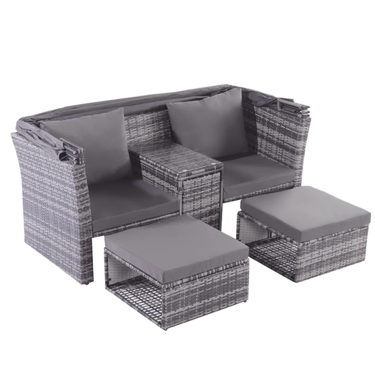 2/4 - Person Outdoor Rattan Garden Sofa Set With Retractable Canopy