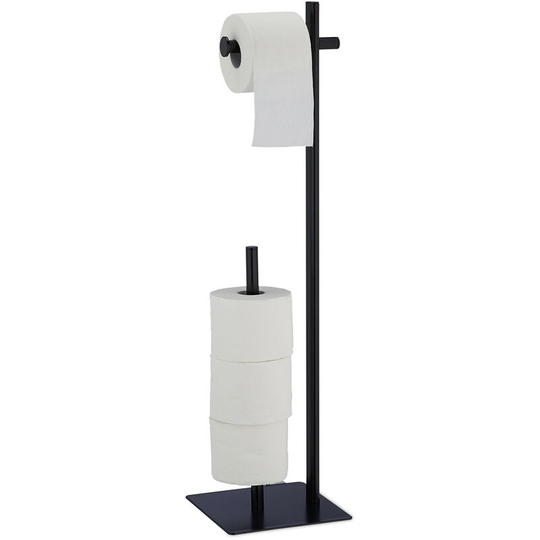 Relaxdays - wc Accessories Set, Standing Toilet Paper Holder and Stand for 4 Spare Rolls, HxWxD: 77.5 x 20 x 20 cm, Black