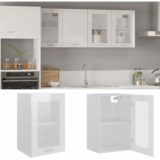 Hanging Glass Cabinet High Gloss White 40x31x60 cm Chipboard