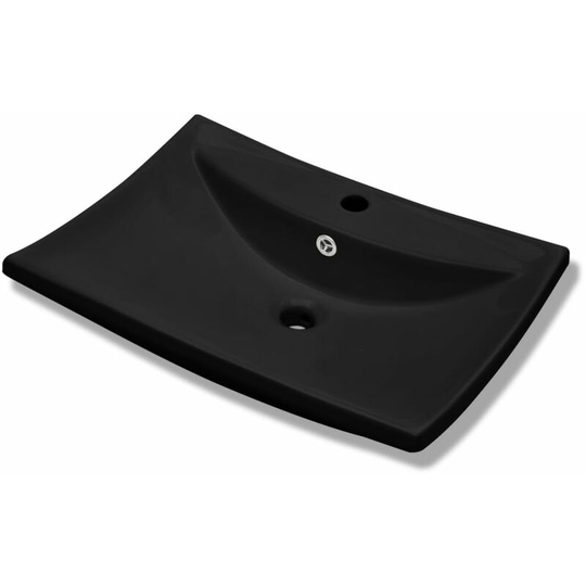 Black Luxury Ceramic Basin Rectangular with Overflow & Faucet Hole vidaXL - Black
