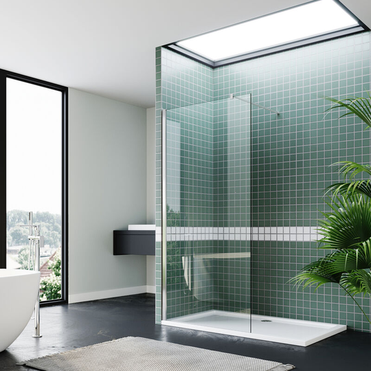 Elegant - Walk in Shower Screen Enclosure 700mm Glass Single Panel with Shower Tray 1500x800mm + Waste Trap Cover
