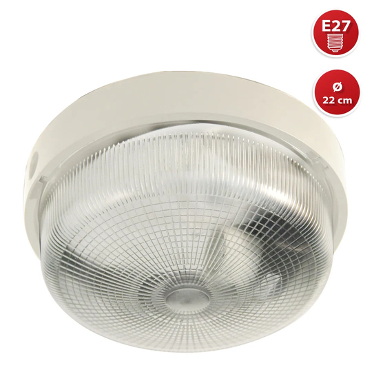 Wall Sconce/Round Ceiling Light 22Cm. Plastic + Glass E27 Max 60W. IP44: Can Be Installed Indoors Or Outdoors.