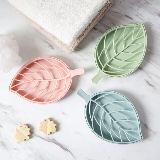 3 Color Soap Dish,Leaf-Shaped Shower Soap Holder with Draining Tray,Fashionable Soap Dish for Shower Kitchen,3 Pack