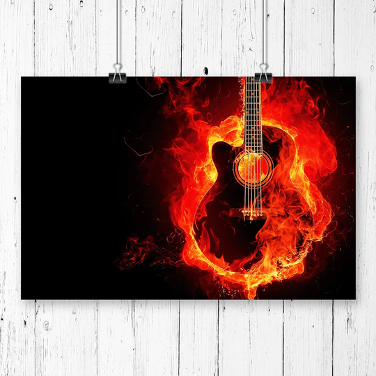 'Guitar in Flames' Graphic Art