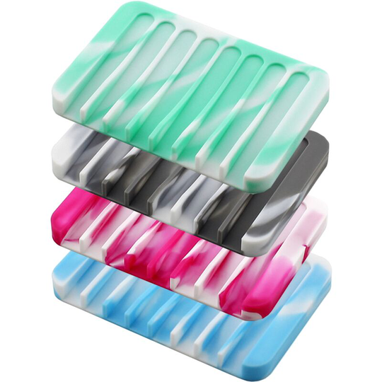 Self-Draining Soap Dish, 4 Pcs Silicone Soap Saver, Waterfall Drainer Soap Dish for Bathroom, Extends Soap Life, Keeps Soap Bars Clean and Easy to