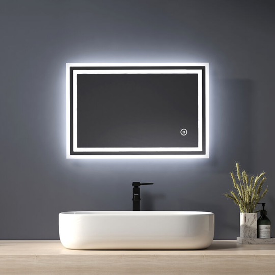 Modern Illuminated led Bathroom Mirror 400 x 600mm Wall Mounted Mirror with Touch Switch + Demister - Heilmetz