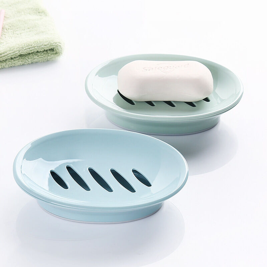 Sunflowergb - 2 Pack Soap Dish with Drain Soap Dish Easy Clean Soap Saver Dry Stop Soft Soap Tray for Shower, Bathroom, Kitchen (Green and Blue)