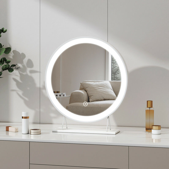 Meykoers - Hollywood Makeup Mirror ф40cm Dressing Table led Mirror, White Border, Touch Control, 3 Color Lighting Tabletop Cosmetic Mirror