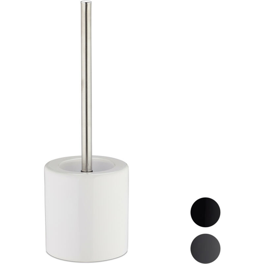 Bathroom & Toilet Accessory Set, Brush Holder, Brush Head, Bath Set, HxD 38.5 x 12.5 cm, White - Relaxdays