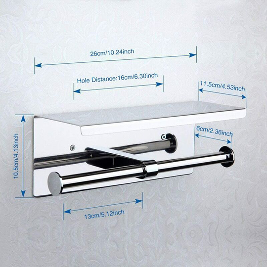 Double Toilet Paper Holder, Wall Mounted with Two Rolls, 304 Stainless Steel Storage Shelf, Toilet Roll Holder with Phone Holder, for Bathroom