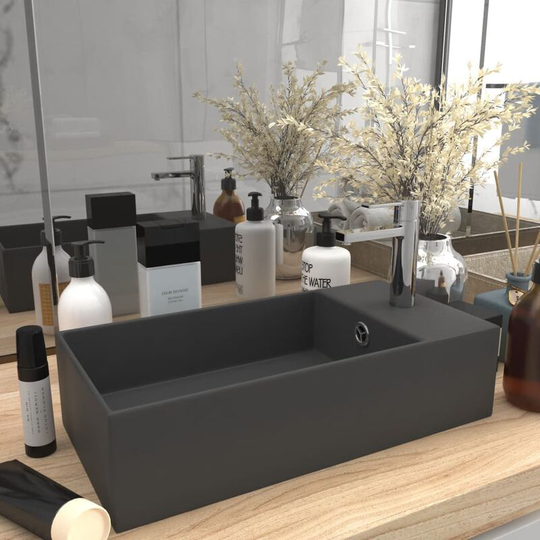 Bathroom Sink with Overflow Ceramic Dark Grey - Grey