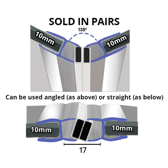 Chrome Magnetic Shower Seal for Screens or Doors | Fits 10mm Glass | Sold as Pairs | MAG003CP (200cm) - Clear