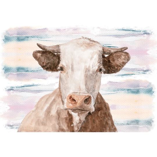 Brown Cow Whimsical Background - Wrapped Canvas Painting Print
