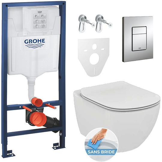 Grohe - Toilet set Rapid sl + Toilet bowl Ideal Standard Tesi Aquablade + flush plate Skate Chrome ( aqua-set-uk)