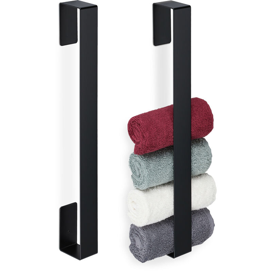 Relaxdays - 2x Towel Rails, Self-Adhesive, 430 Stainless Steel, Bathroom, Kitchen, Without Drilling, hwd: 45x4x6 cm, Black