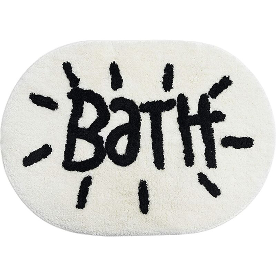 White Bathroom Rugs and Mat Oval Cute Bath Mat for Bathtub Cartoon Bathroom Decor Soft Kids Bath Rugs Plush Absorbent Non-Slip Foot Mat Machine