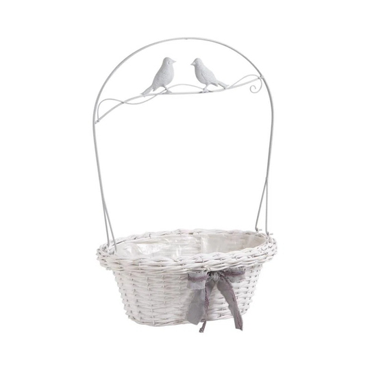 White Wicker And Metal Bird Planter