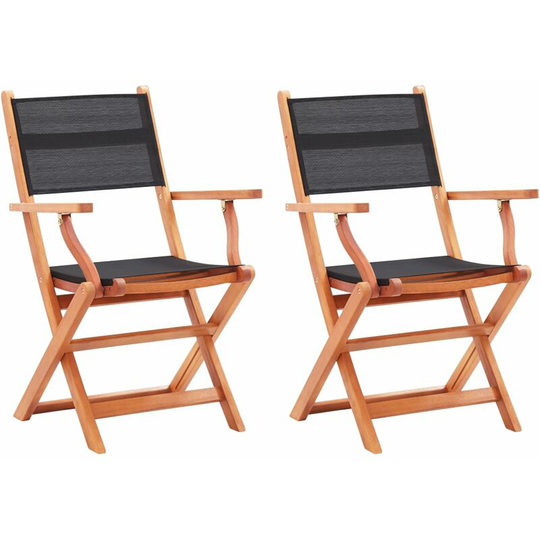 Folding Garden Chairs 2 pcs Black Solid Eucalyptus Wood and Textilene Vidaxl Black