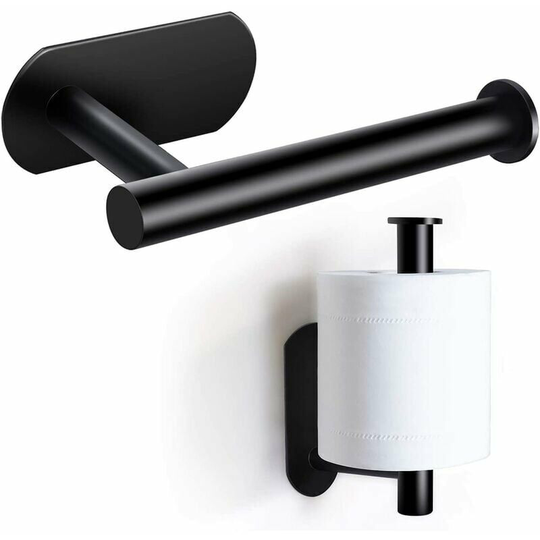 Black Premium No-Drilling Toilet Paper HolderToilet Paper Holder Wall Mounted Stainless Steel Toilet Paper Holder for Kitchen Bathroom