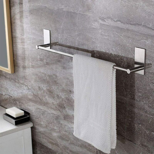Self-adhesive towel rail for bathroom or kitchen, brushed stainless steel 40cm
