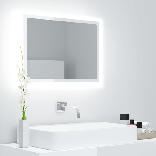 LED Bathroom Mirror High Gloss White 60x8.5x37 cm Chipboard