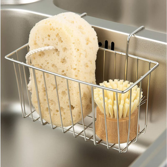 Kitchen Sponge Holder, Sink Basket Sink Caddy Brush Dishwashing Liquid Drainer Rack Silver