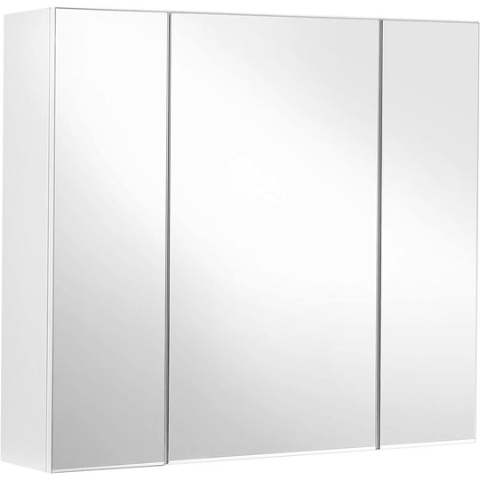 Vasagle Bathroom Wall Cabinet, Cupboard with Mirror, 3-Door Storage Cabinet, 60 x 15 x 55 cm, with Adjustable Shelf, Modern, White BBK22WT