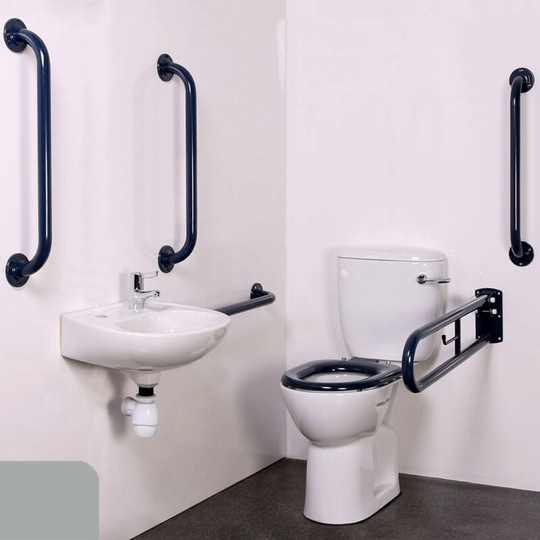 NymaPRO Close Coupled Doc m Toilet Pack with Stainless Steel Grab Rails - Grey - Nymas