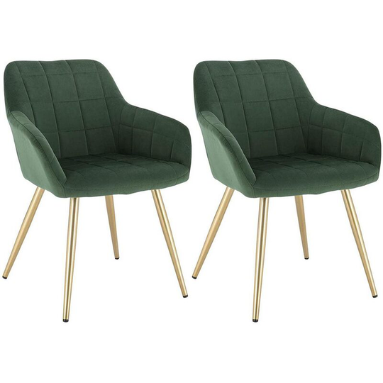 Set of 2 Kitchen Dining Chairs Velvet Armchairs with Padded Seat Metal Leg Dark green - Dark Green - Woltu