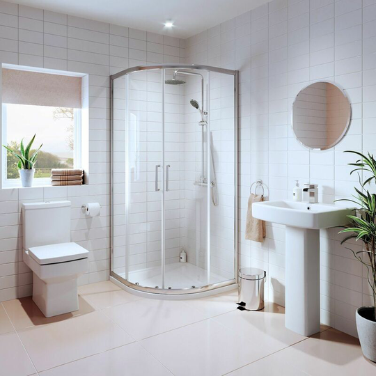 Bathroom Suite 900mm Quadrant Shower Enclosure Basin Sink Pedestal Toilet Tray - White