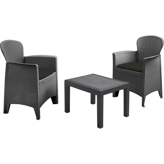 Black Bistro Set Garden Furniture Tables Armchairs Plastic Rattan Patio Chairs - 2280180/AKT12IAN/SET-AKTITA - Black - Idooka