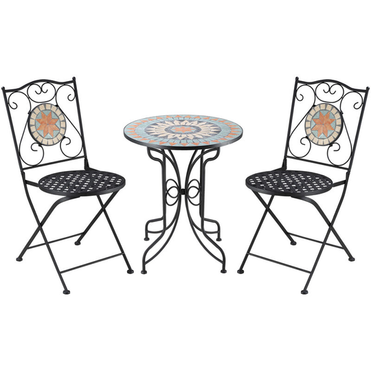 Outsunny 3 Piece Garden Bistro Set w/ Mosaic Top for Outdoor, Light Blue - Blue