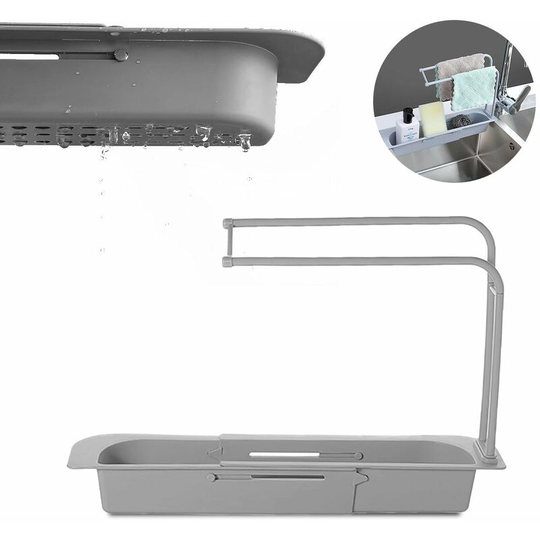 2pcs telescopic telescopic cooking cooking basket storage basket bag faucet tap adjustable support bathroom support sink kitchen accessory (gray)