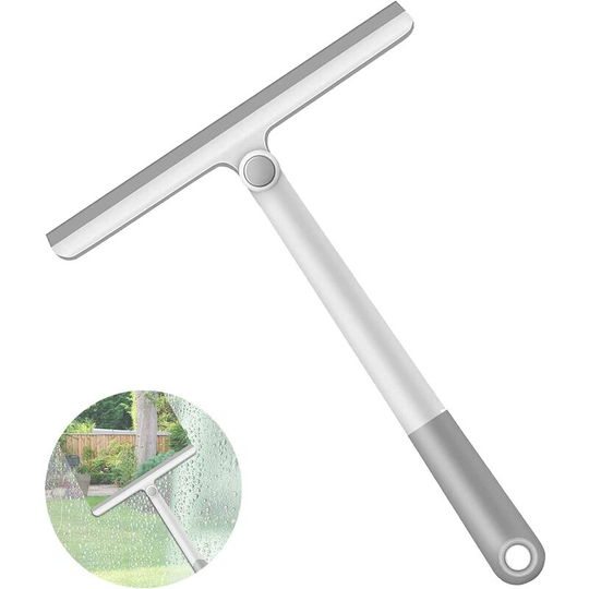 Shower Squeegee, 360 ° Rotating Elongated Handle Versatile Silicone Squeegee with for Shower, Bathroom, Mirror, Cleaning Glass, Tiles, Windows (gray)