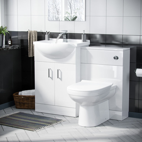 Neshome - Dyon White Vanity Sink Unit Cloakroom Basin & Back To Wall Toilet wc - Flat Pack