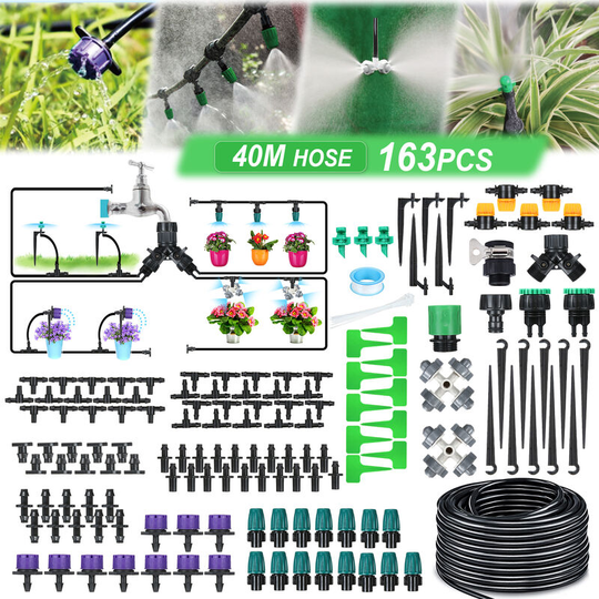 163PCS 40M Drip Irrigation System Garden Watering Hose Spray Sprinkler Kit
