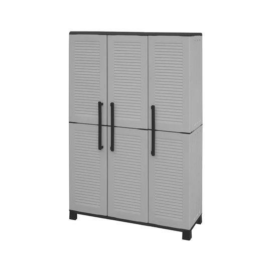Broom Cupboard For Outdoor Or Indoor Use, Cabinet With 3 Doors And 3 Adjustable Shelves In Polypropylene, 100% Made In Italy, 102X37h169 Cm, Gray Colo