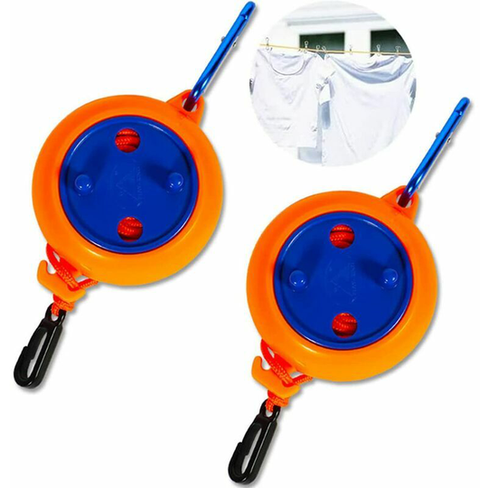 Retractable Washing Line 8M, BR-Vie 2 Pieces Laundry Clothesline Rope with Hanging Buckle Adjustable Travel Camping Portable Drying Lines For Indoor