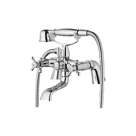 Victorian Traditional Bathroom Bath Mixer Tap Chrome Dual Lever Hot&Cold Basin Sink Mixer Bathtub Shower Filler Tap with Hand Held Shower Head