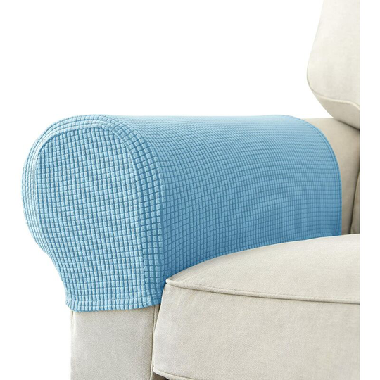Set of 2 Jacquard Stretch Sofa Armchair Armrest Covers Anti-Slip Furniture Predector Armrest Slipcovers for Sofa Recliner Sky Blue